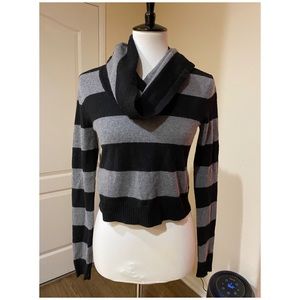 Wool Cashmere Blend Gray and Black Striped Sweater